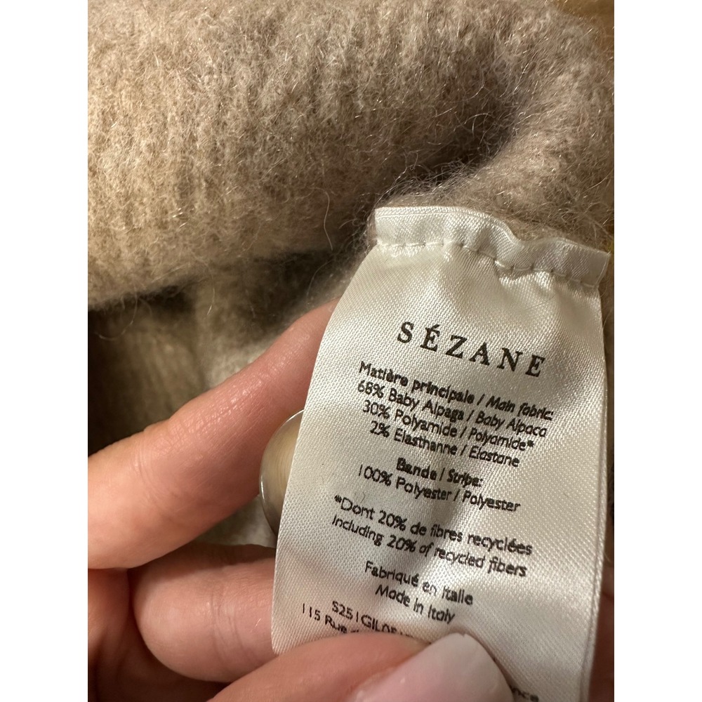 Sézane Othello Cardigan M Light Beige Baby Alpaca Italy Sweater fits xs shrunk - Picture 6 of 6